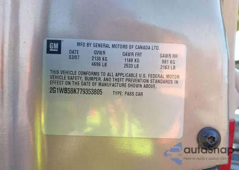 2007 Chevrolet Impala Ls from USA, damaged, VIN 2G1WB58K779353805